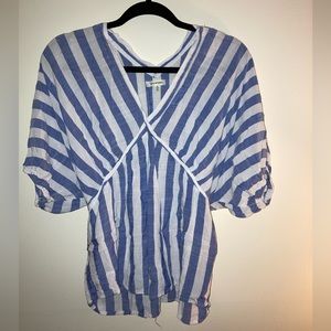 Navy Striped Tie-Back Short Sleeve Blouse